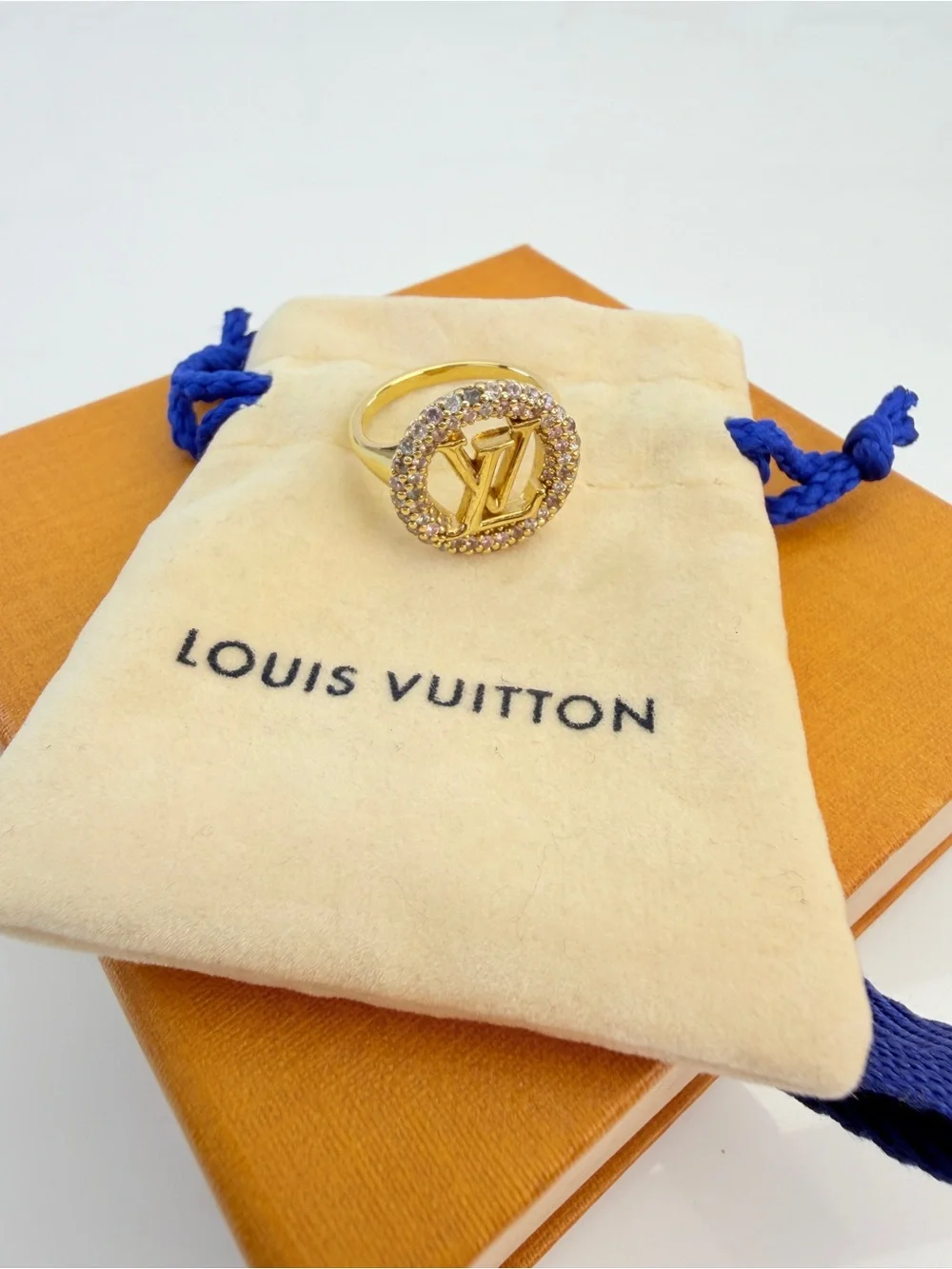 Louis Vuitton Metal Crystal Louise Tresor Ring S Gold